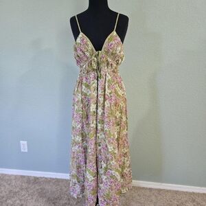 En Saison Green and Pink Floral Midi Dress